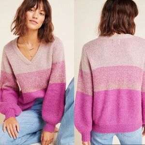 Anthropologie Nümph Nina Colorblock Pink Gold Balloon Sleeve Women’s Sweater XS